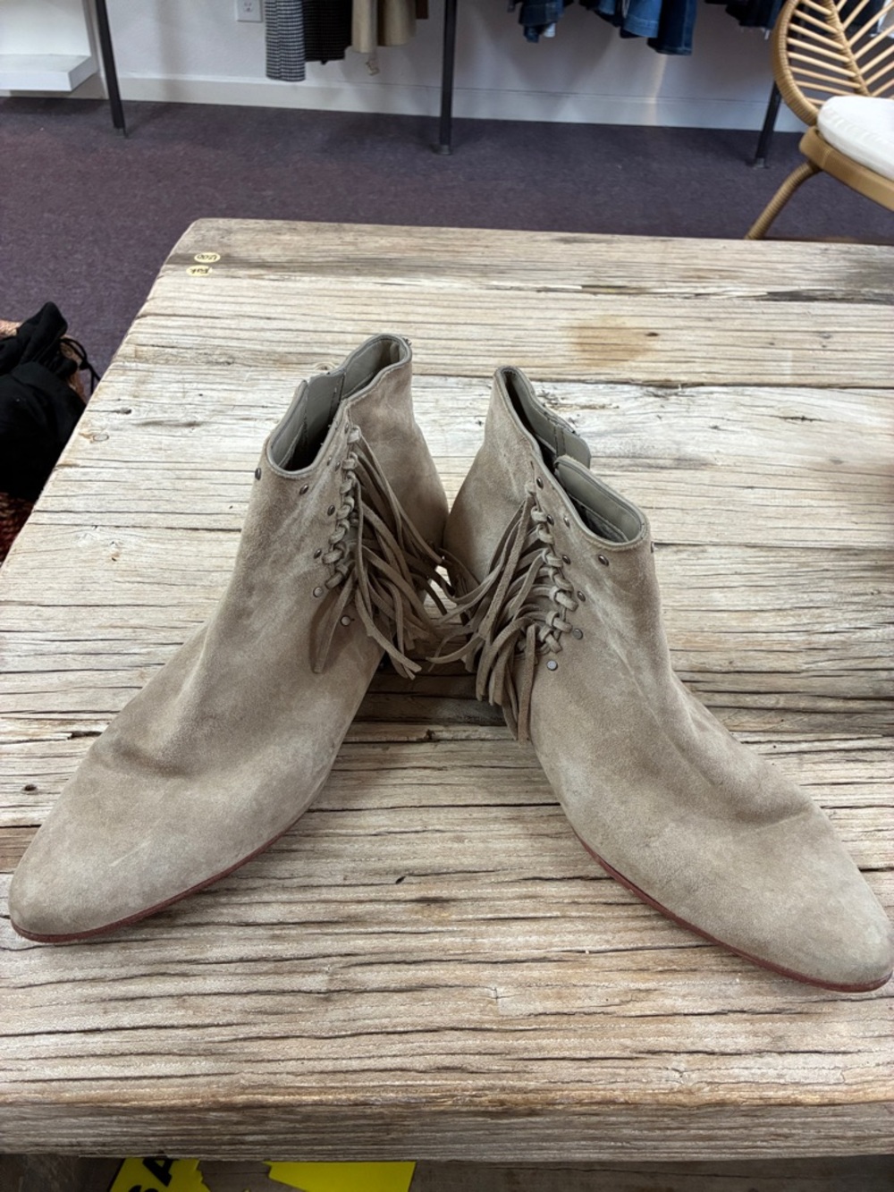 Sam Edelman Taupe Suede Fringe Ankle Boots-size 11m